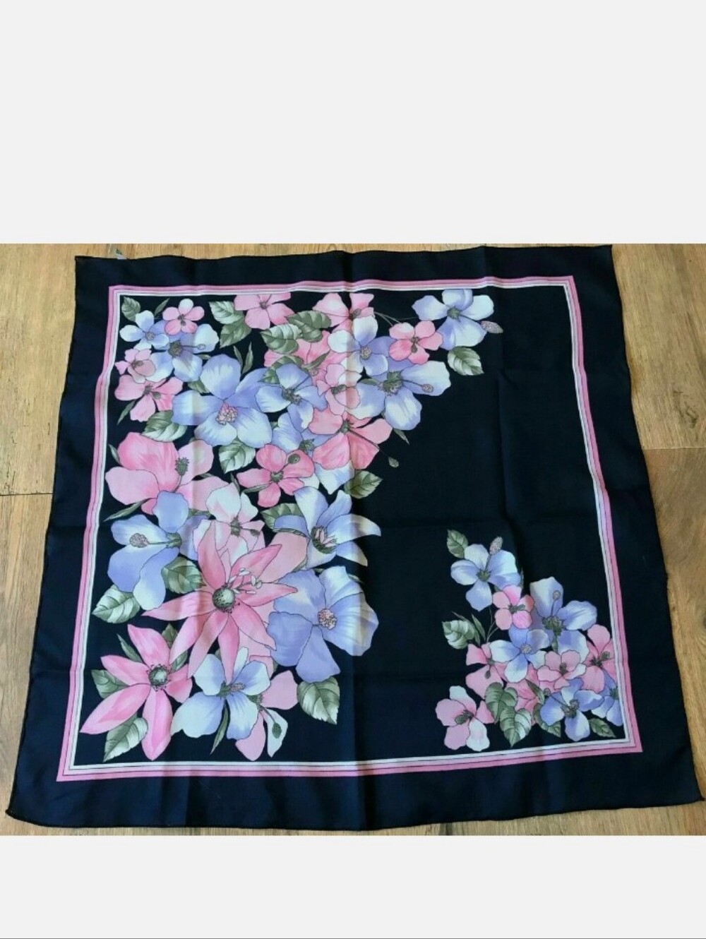 Vintage Luca Castellani Made in Italy 100% Polyester Scarf -Navy Floral